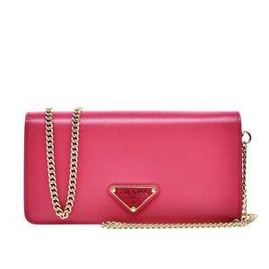 Prada Vitello Move Peonia Pink Leather Small Chain Wallet Crossbody